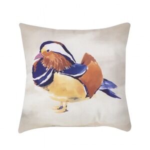 Hampton Bay Mandarin Duck Outdoor Throw Pillow 18x18 – Khaki Mariner Print – New